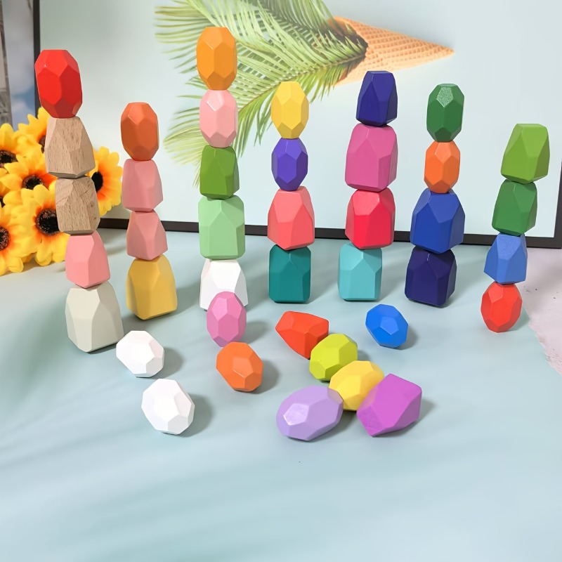 Party Games Easter For Kids - 20 قطعة خشبية مكدسة التوازن الحجارة